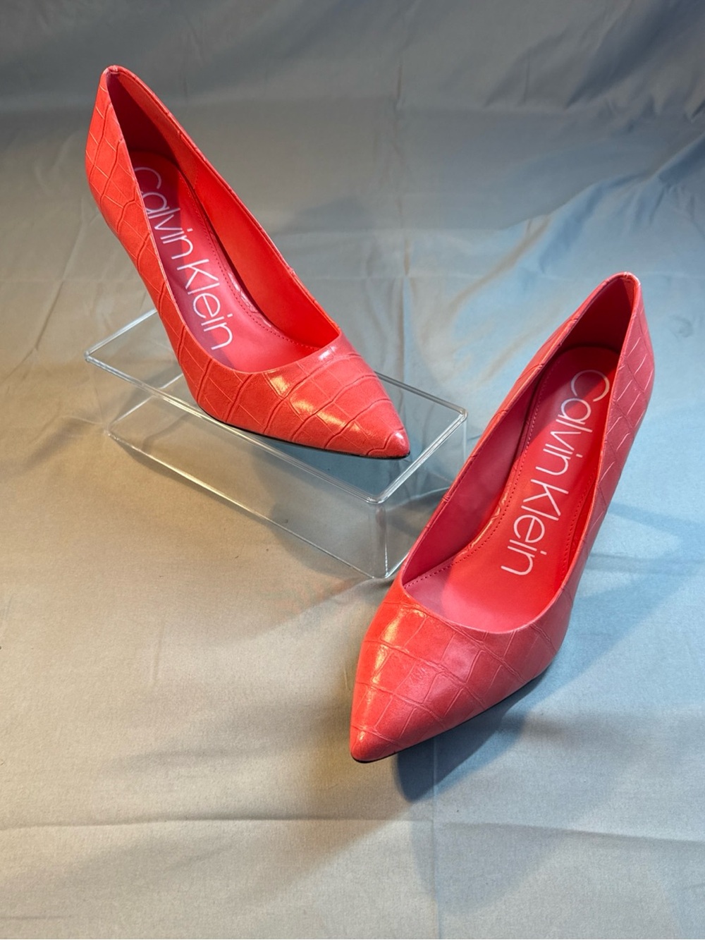 Calvin Klein Red Croc-Embossed Pointed Toe Pumps NWT
